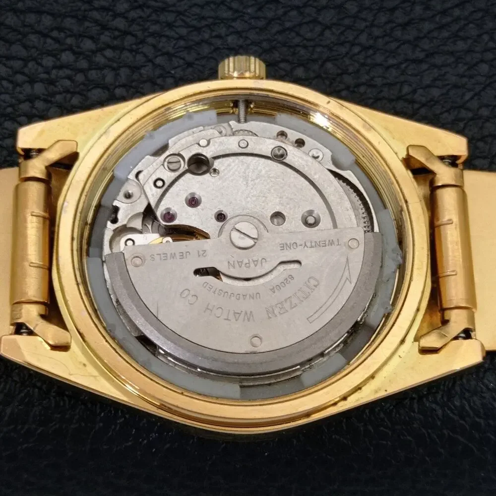 Vintage 1983 Citizen Automatic Mens Gold Watch W/daydate & Red accents